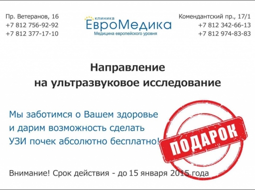 Акция! УЗИ почек в подарок! Только до 15 января!